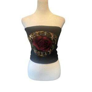 Guns N' Roses Womens Y2K Leopard Rose Graphic Tube Top Small Black Festival Edgy